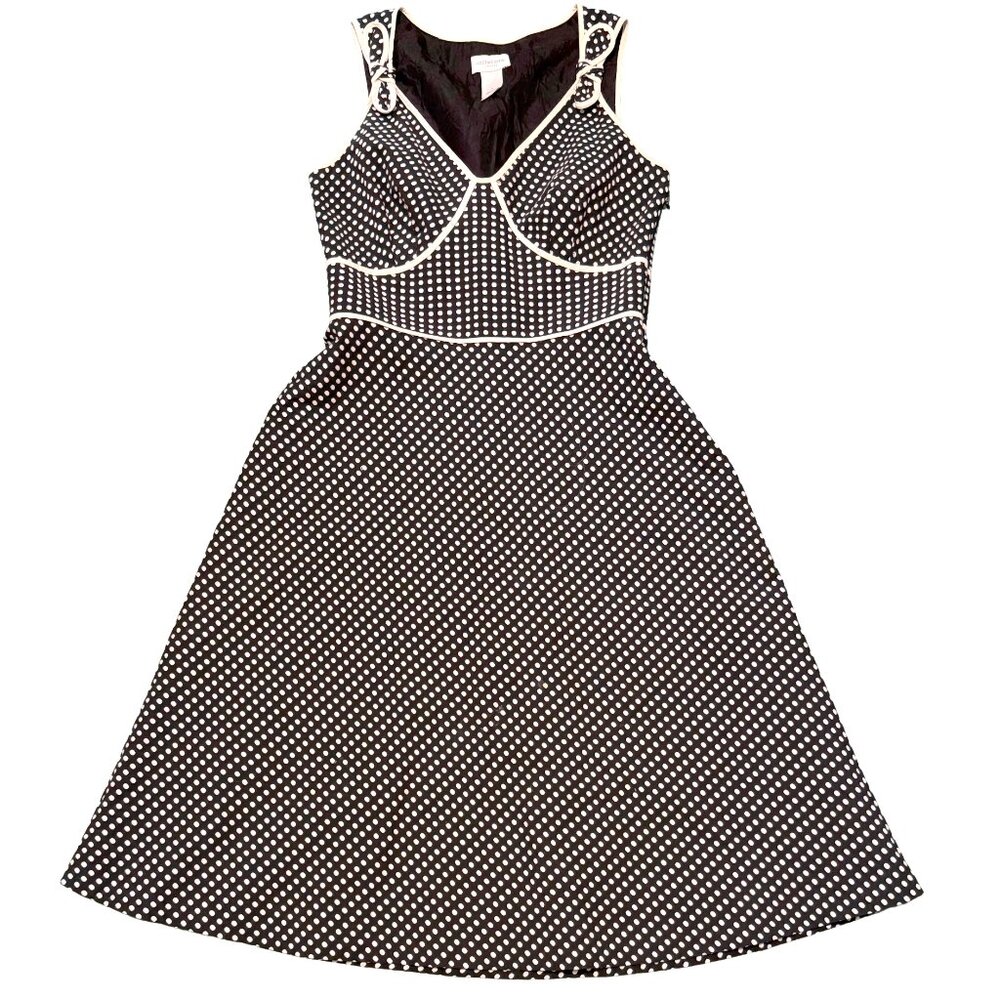 LIZ CLAIBORNE Black & White Polka-Dot Sleeveless Fully Lined A-Line Dress